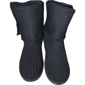 UGG Classic Cardy Black Sweater Knit Boots Women's 7 Cozy Slouchy Winter Comfy